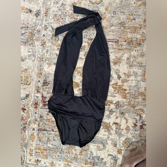 Banana Republic Factory Black One Piece Swimsuit Halter Ruched - Picture 2 of 3